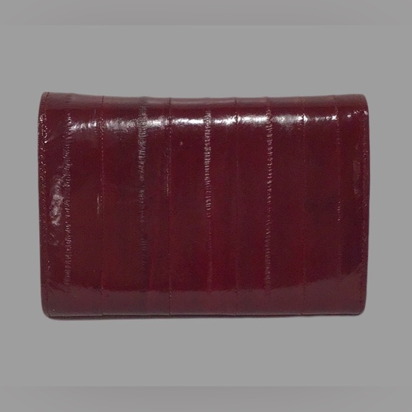 NWOT LEE SANDS Eel Skin Clutch Wallet, Front Flap, Maroon - Picture 2 of 6